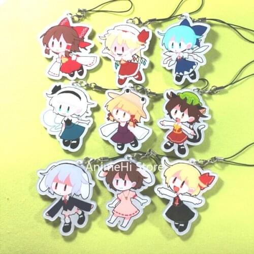 Anime Touhou Project Keychain Figure Doll Hakurei Reimu Flandre Cirno Youmu Konpaku Rumia Moriya Suwako Keyring Bag Pendant Gift