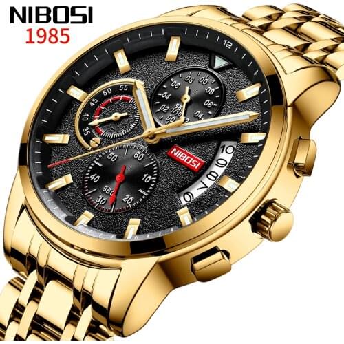 NIBOSI Mens Watches Top Brand Luxury Casual Quartz Clock Male Sport Watches Waterproof Watch Gold Watch Men Relogio Masculino