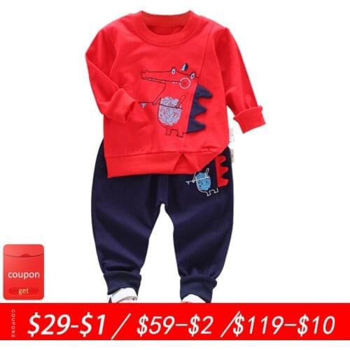 Baby clothes baby boy spring and autumn cartoon dinosaur cute cotton long sleeve two-piece suit boy casual suit baby boy suit