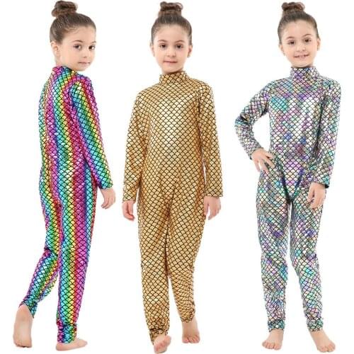 Child Clothes Sets for Girls Mermaid Costumes Kids Bodysuit Fish Scale Skinny Jumpsuits Boys Party Wear Zipper Children Overalls