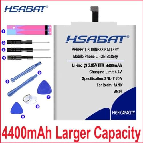 HSABAT 0 Cycle 4400mAh Battery for Xiaomi BN34 Redmi 5A 5.0" 5.0 inch High Quality Mobile Phone Replacement Accumulator