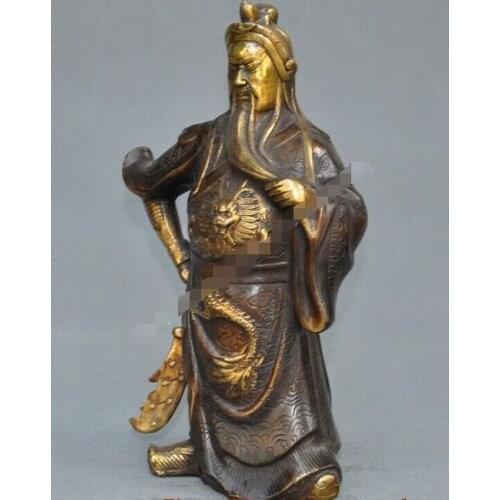 Chinese Buddhism purple copper Guan Gong Yu Warrior God Dragon Guangong Statue