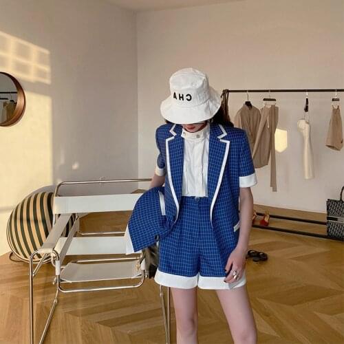 2020 plaid short sleeve suit shorts suit female 0601