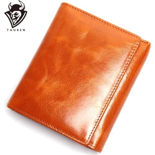 First Layer Of Leather Wallet Female Oil Wax Leather Ladies Wallet Retro Multi-Folding Wallet Clutch Bag Change Multi-Function