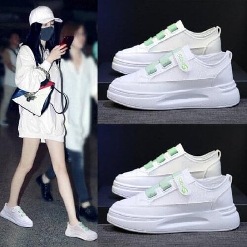 Summer Breathable And Comfortable Mesh Thick-Soled Velcro Small White Shoes Fashion Casual Ladies Sneakers Large Size 35-40