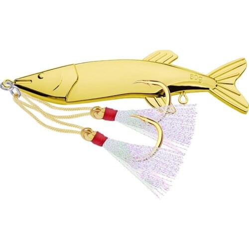Spoons Hard Fishing Lures Jigging Hooks Metal Jig Spoons with 2 Plumage Pendants for Trout Bass Walleyes 80g