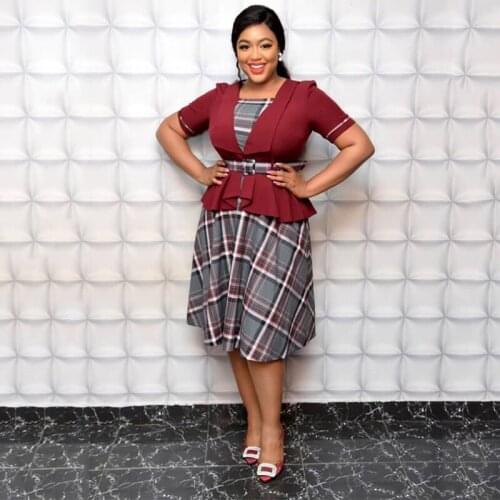 Fashion African Clothes Lattice African Dresses For Women Plus Size European Clothing Robe Africaine Ladies Casual Dress DCC575