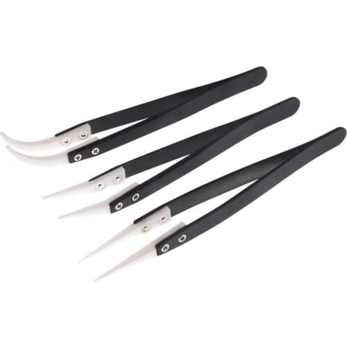 Ceramic Tweezers Set, 3 Pcs Precision Stainless Steel Antistatic Tweezers Kit, Heat Resistant Anti Acid Static