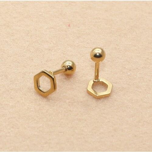 316 L Stainless Steel Gold-color Plated Brief Geometric Screw-back Stud Earrings Allergy Free No Easy Fade