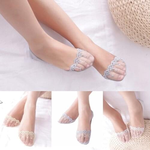 2pairs Women Summer Utrl-thin Transparent Short No Show Lace Boat Socks Slippers Socks Soft Low Cut Invisible Socks Black White