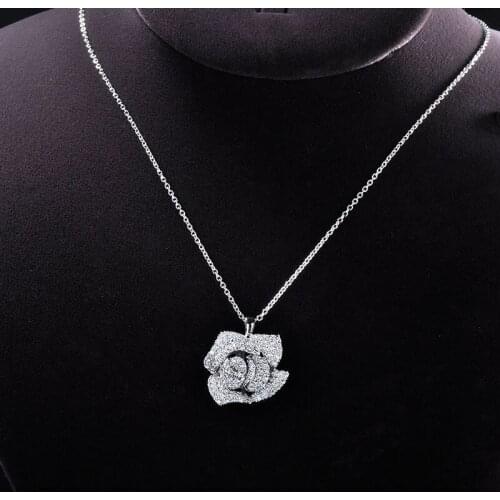 YAN MEI 2016 New Fashion Silver Color Jewelry AAA Cubic Zircon Flower / ROSE Pendant Necklace For Women Gift GLD0778