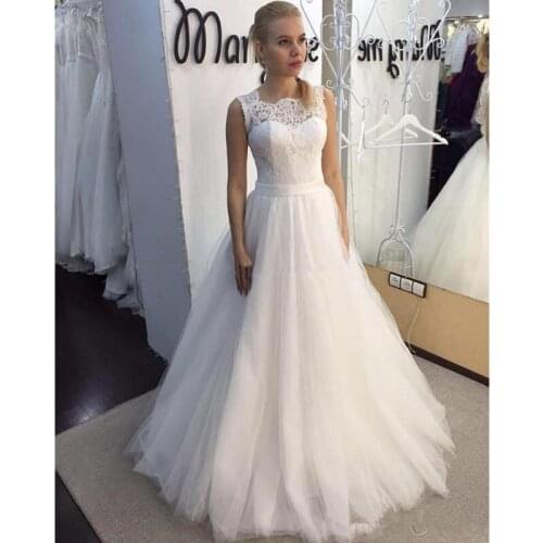 2020 New Lace O-Neck Lace Tulle Boho cheap Wedding Dresses Summer Beach Bridal Gown Bohemian Wedding Gowns robe de mariage