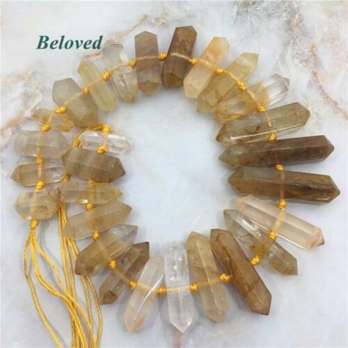 Wholesale Double Terminated Citrines Quartz Strand Beads, Natural Yellow Crystal Quartzs Point Bracelet Loose Beads, BG18025