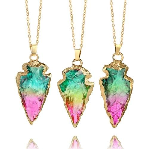 Genuine Multicolor natural crystal original stone gold single pendant necklace sweater chain free shipping ZD