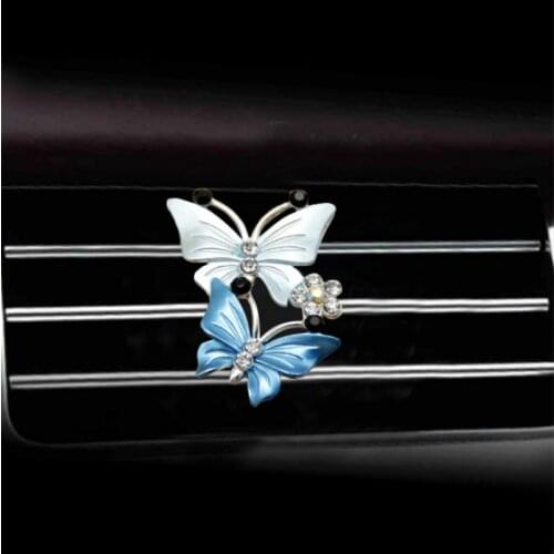Crystal Diamond Alloy Mini Double-Butterfly Style Air Freshener Automobile Interior Decoration Air Vent Perfume Clip Accessories