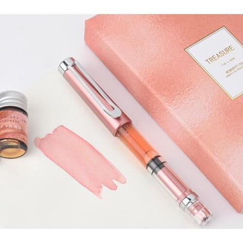 Piston Fountain Pen with Gold Powder Ink Set EF F Rose Gold Transparent Pens for Women Gift Stationery School Office Supplies