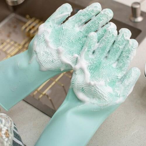 Durable Kitchen Chores Universal Dishwashing Gloves Female Cleaning Housework Silicone Insulation Waterproof Brush Bowl Artifact