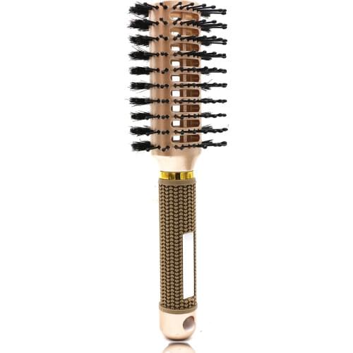 Professional Multi-Function Hairstyling Brushes Double Side Hair Detangle Brush Hairdressing Bristle Hair Brush In Gold Color