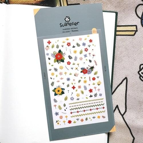 Suatelier Clear PET Cute Flowers Stickers Scrapbooking Nail Phone Planner Diary Home Decoration White Mix Yellow Mini Floral Cut