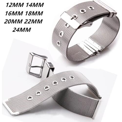 12/14/16mm Stainless Steel Mesh Milanese Watch Strap Wristwatch Bracelet Link Bands Wristband 18mm 20mm 22mm 24mm Watches Straps
