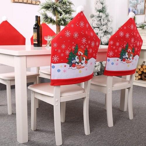 Santa Claus Snowman Red Cap Ornament Christmas Chair Cover Dinner Chair Back Covers Table New Year Xmas Dining Table Decor Gift