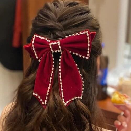 Bridal Headdress Vintage Wine Red Big Bow Hairpin Hairpin Hair Clip