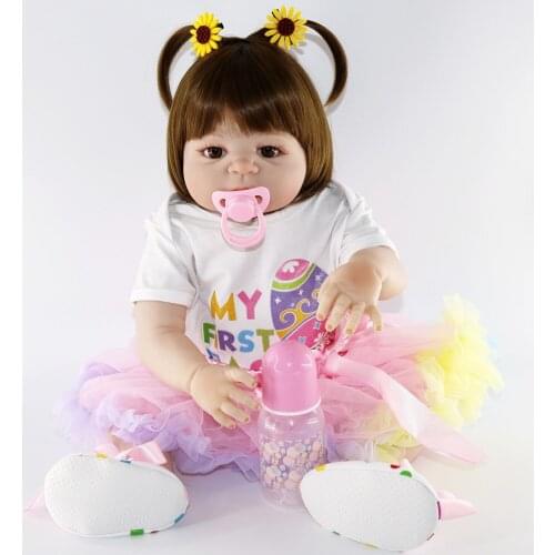 Full Body Silicone Vinyl Babies Reborn Dolls Realistic Alive 22'' New Baby wear cute dress Bonecas Rebron Gift girls bebes toy