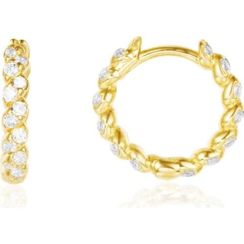 SLJELY Luxury Brand Real 925 Sterling Silver Yellow Gold Color SOLEIL Mini Hoop Earrings AAA Zircon Stones Women Fine Jewelry