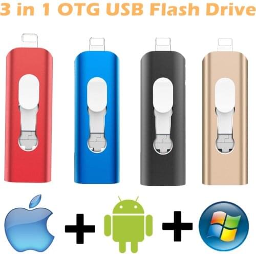 3 in 1 USB Flash Drive for iphone12/11/X/9/8/7/6/5S 16GB 32GB USB3.0 OTG Pendrive for lightning pc 64GB 128GB 256GB memory stick