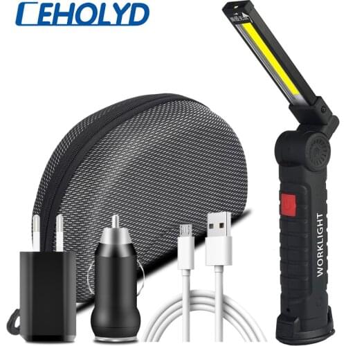 USB Rechargeable With Built-in Battery Set Multi Function Folding Work Light COB LED Camping Torch Flashlight