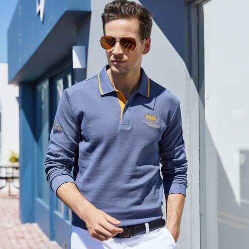 European and American Style Spring and Autumn Cotton Lapel Long-sleeved T-shirt Young and Middle-aged Mens Business Polo Shirt