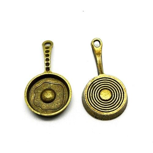 Nevstop 50Pcs/lot Vintage Bronze Saucepan With Fried Eggs Charms 32x18mm Diy Supplies