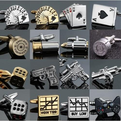 AS High quality playing card Cufflinks new fashion stock hammer dice pistol Cufflinks mens shirt badge pin birthday party gift
