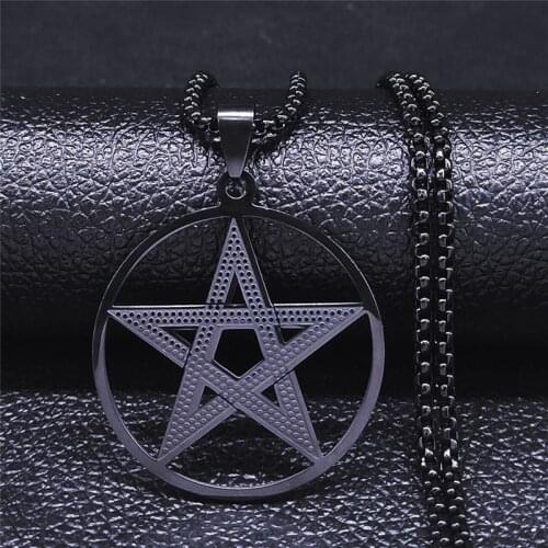 Divination Witchcraft Pentagram Stainless Steel Round Long Chain Necklace for Men/Women Black Color Jewelry colier homme NXS02