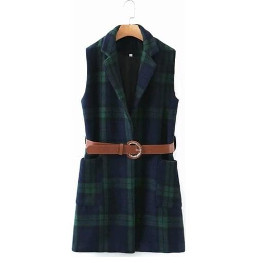 MESTTRAF Women 2021 Fashion With Belt Lattice Wrap Vest Coat Vintage Sleeveless With Pockets Female Waistcoat Streetwear