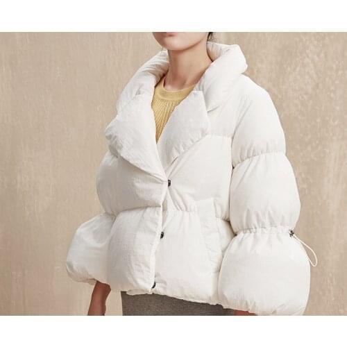 Womens winter down jacket fashion short style over the leader pleated black white red large size 2018 hot