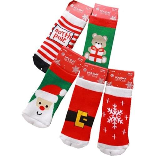 1 Pair Cotton Spring Winter Autumn Baby Girls Boys Kids Socks Children Striped Terry Snowflake Santa Claus Christmas Bear