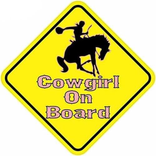 13cm x 13cm For Pink Cowgirl On Board Caricature Sticker Decal Occlusion Scratch Custom Printing Suitable For VAN RV