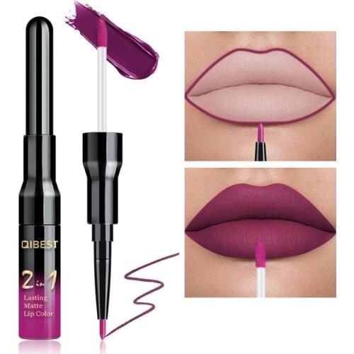 2 in 1 Double Head Liquid Matte Lipstick Lip Gloss & Lip Liner Waterproof Nude Lipstick Set Lipgloss Mate Lip stick Pen Makeup