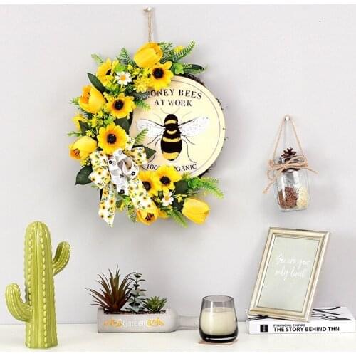 2021 Garden Wreaths Festival Party Ramadan Decoration Sunflower Garland Bee Hornets Front Door Ornament Easter Decoration