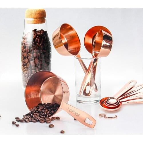 8 Pcs/Set Rose Gold Baking Tools Stainless Steel Scale Measuring Cup Measuring Spoon Kitchen Supplies Gadgets