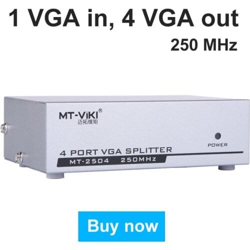 MT-VIKI VGA Video Splitter Distributor 1 input to 4 Output 1 PC computer host connects 4 Monitors MT-2504