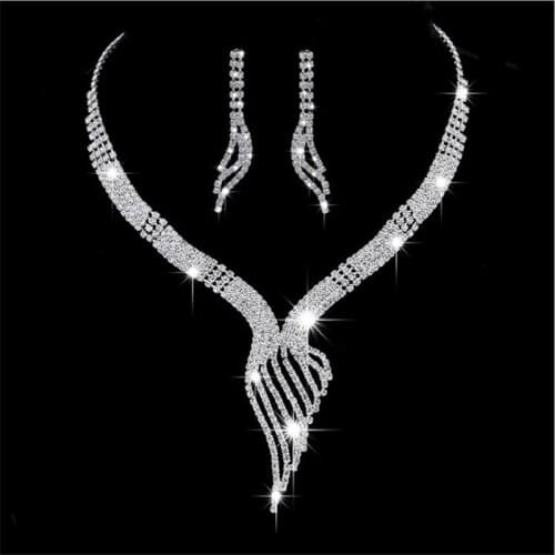 Shiny Elegant Femme Rhinestone Wedding Jewelry Sets Bridal Women Long Tassel Necklace Earrings Jewellery Set Accessories Gift