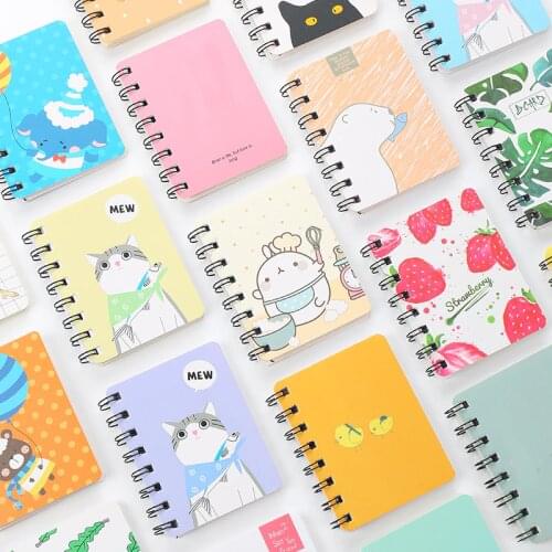 80PCS A7 Korea Cartoon Anime Coil Notebook Small Notepad Animal Rollover Office School Learn Supplies Mini Kawaii Diary Journal