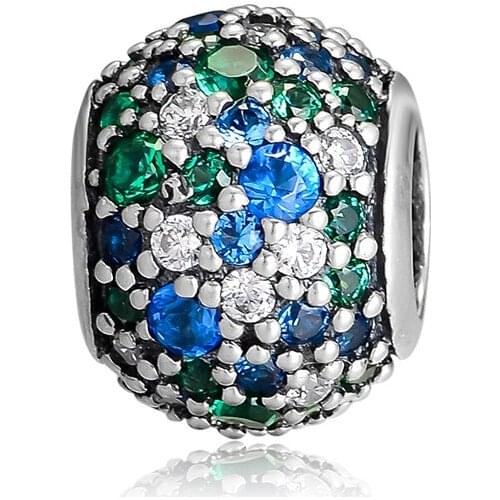 100% 925 Sterling Silver Ocean Mosaic Pave Bead Fits Charms Silver 925 Original Bracelet Crystal Beads DIY Jewelry Making
