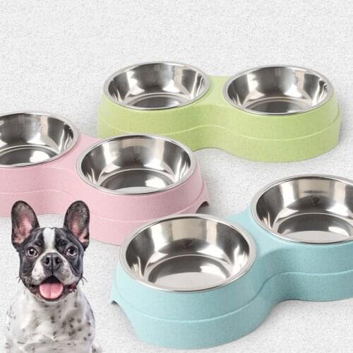 Double-layer Pet Bowls Dog Food Feeder Stainless Steel Pet Waterer Feeder Cat Puppies Feeding Daily Necessities Dog Supplies AX4