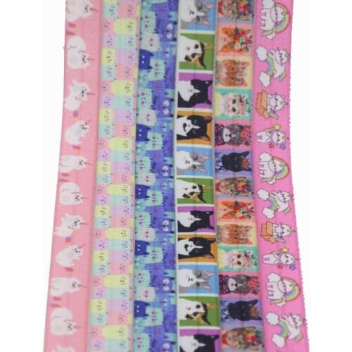 DHK 5/8'' 10yards cat printed Fold Elastic FOE stretch ribbon hairbow headwear headband DIY OEM B2006