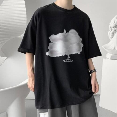 Cotton T-shirts Men Summer Tees Short Sleeve Tops Loose Pullover O-neck Printed Tshirt Outdoor Fashion Male Streetwear Big Size