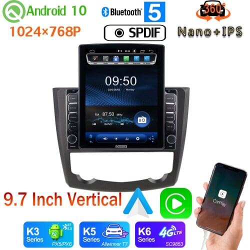 Head Unit Nano+IPS 9.7" Vertical Style Car Media Player GPS For Renault Kadjar 2015-2019 Android 10.0 360 Camera PX6 4+64G Radio