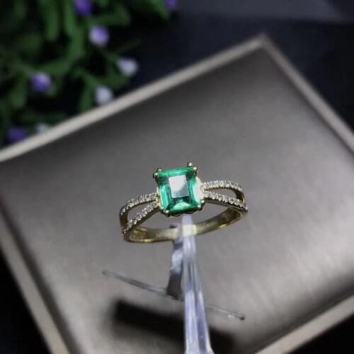18K gold ring classic green Emerald gemstone ring for women jewelry rectangle natural gem engagement ring for wedding girl gift